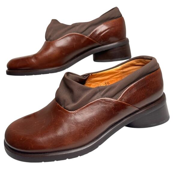 Think! Shoes Womens 6 Sz 36 Brown Leather Slip On Clogs Loafers Comfort Career - Picture 6 of 16